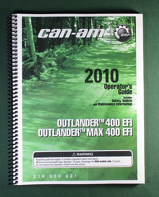 2010 Can-Am Outlander 400 EFI Owner’s Manual: 172 Pages & Protective Covers!