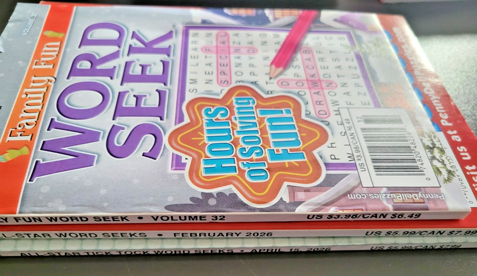 Lot of 3 Penny Press Family Fun & Easy Word Seek Puzzles – Hours Of Solving Fun!