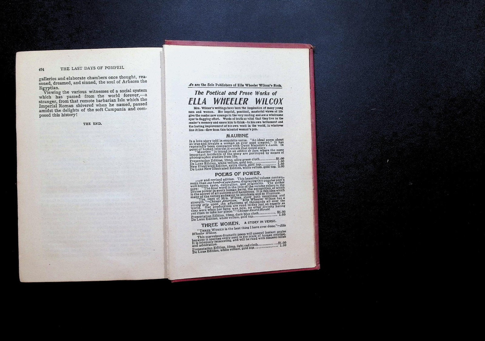 The Last Days of Pompeii by Bulwer Lytton Antique Red Decorative HC W.B. Conkey