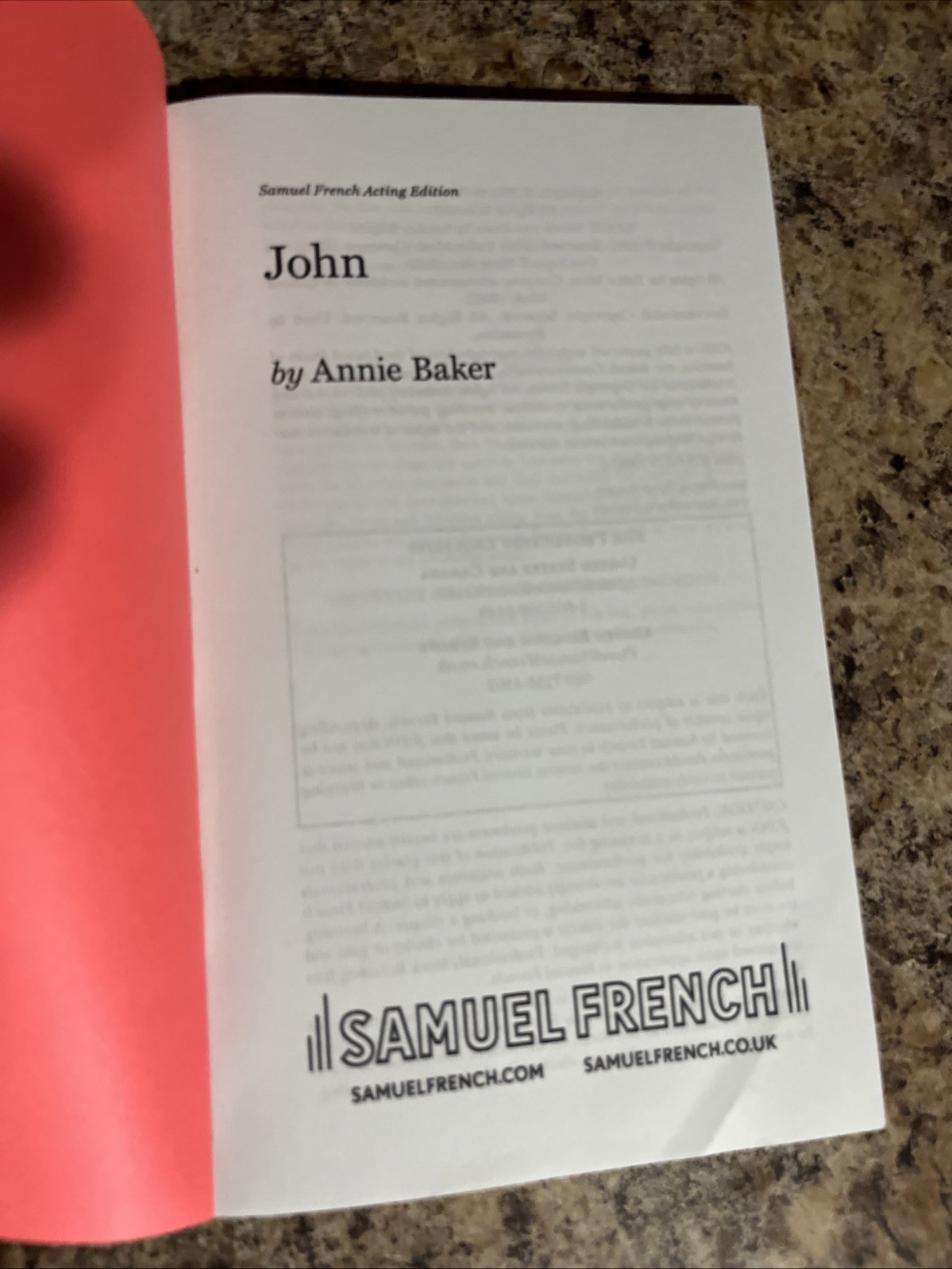 John Paperback Annie Baker Play Samuel French Paperback