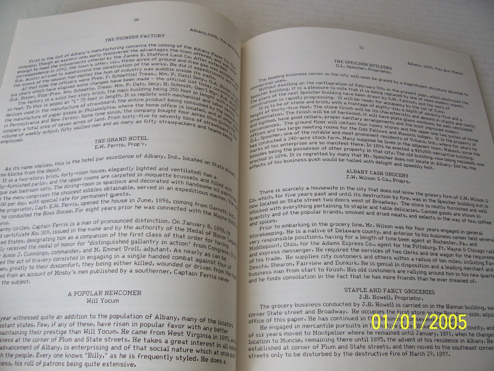 “Yester-Year Albany” Book – INDIANA RARE – 8 1/2″ x 11″ w/92 Pages