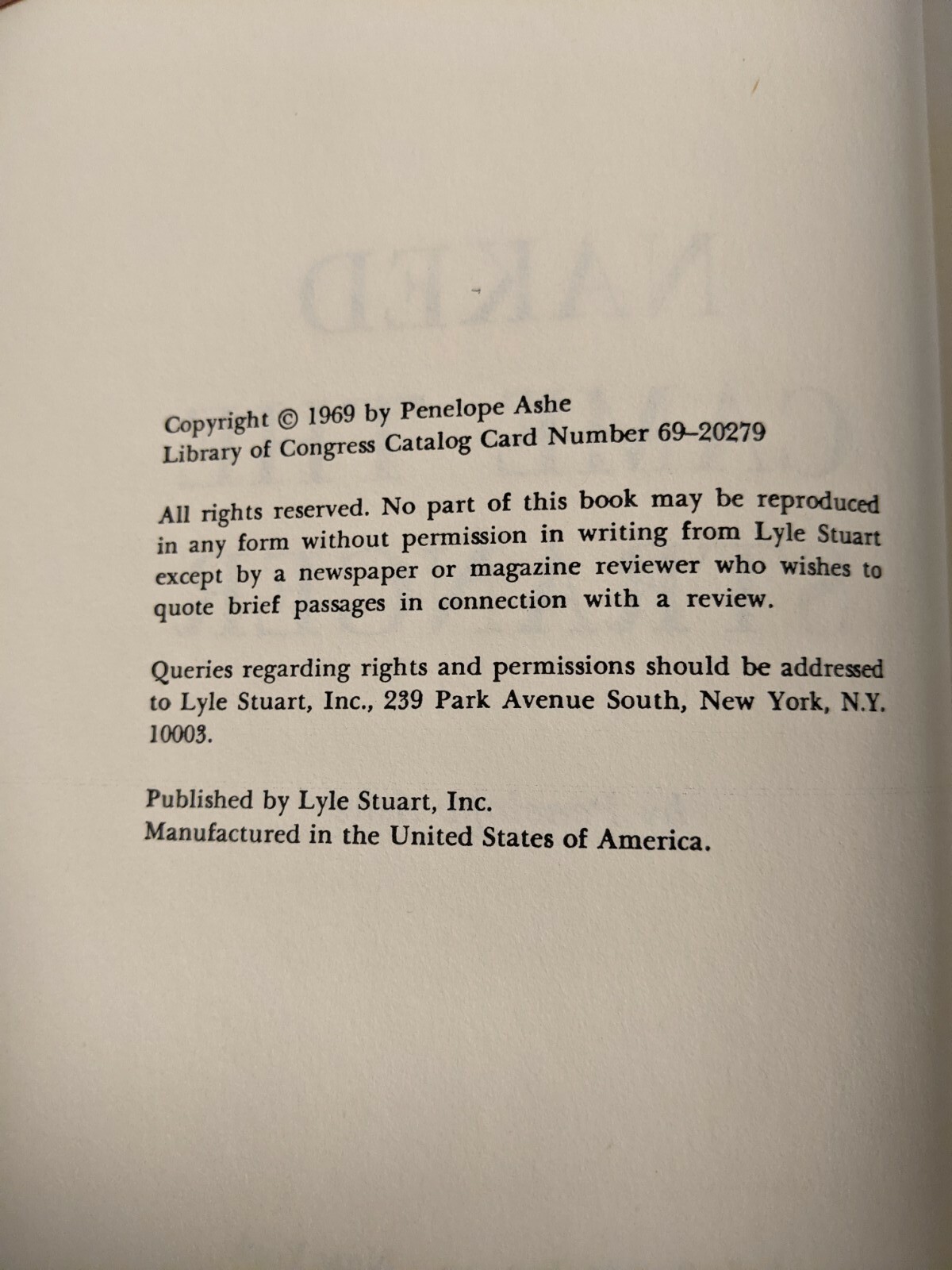 NAKED CAME THE STRANGER By Penelope Ashe – HC 1969 1st Edition first printing