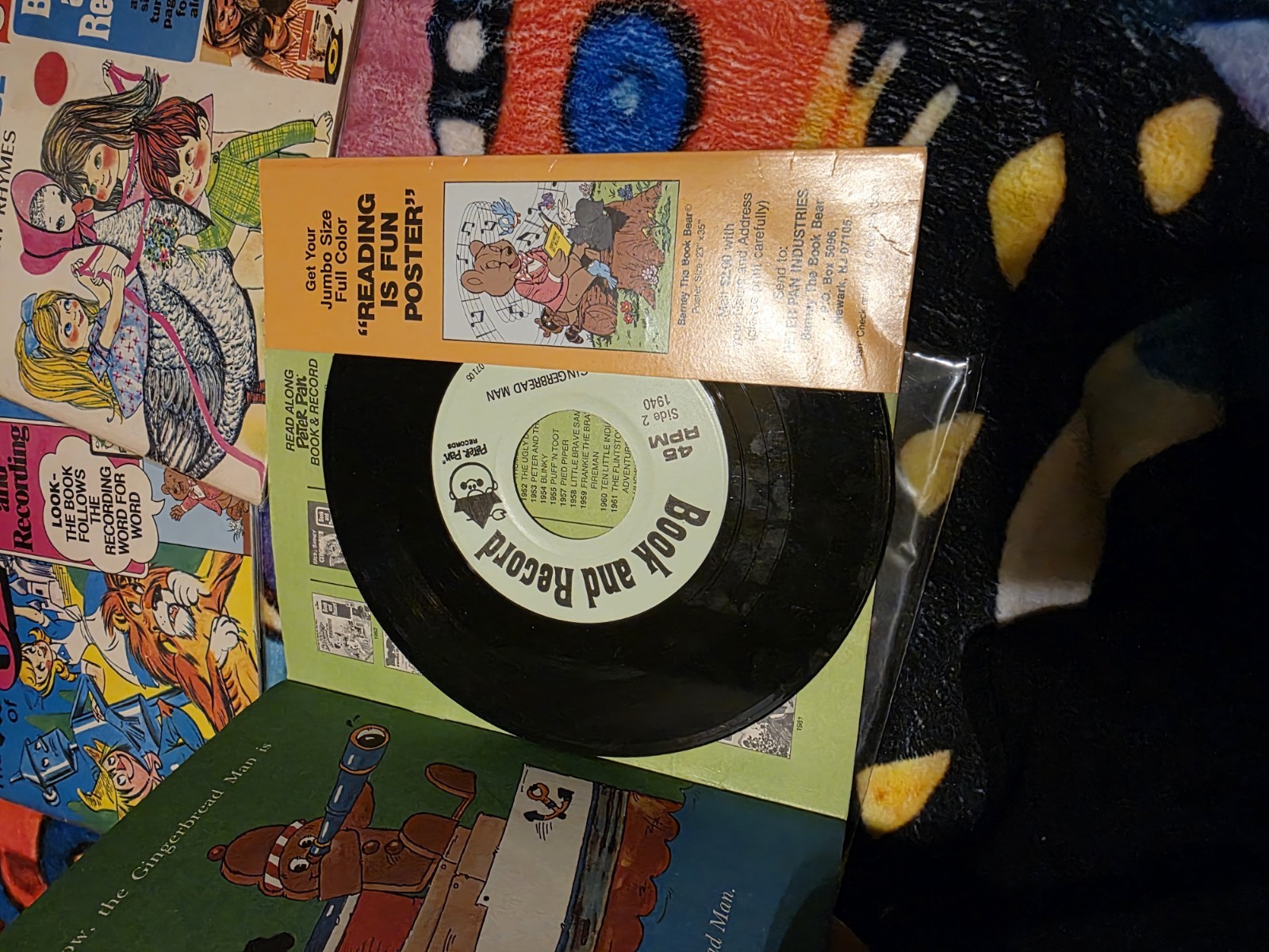 Lot Of 3 Peter Pan Book + 45 Records Wizard Of OZ, Mother Goose, Gingerbread Man