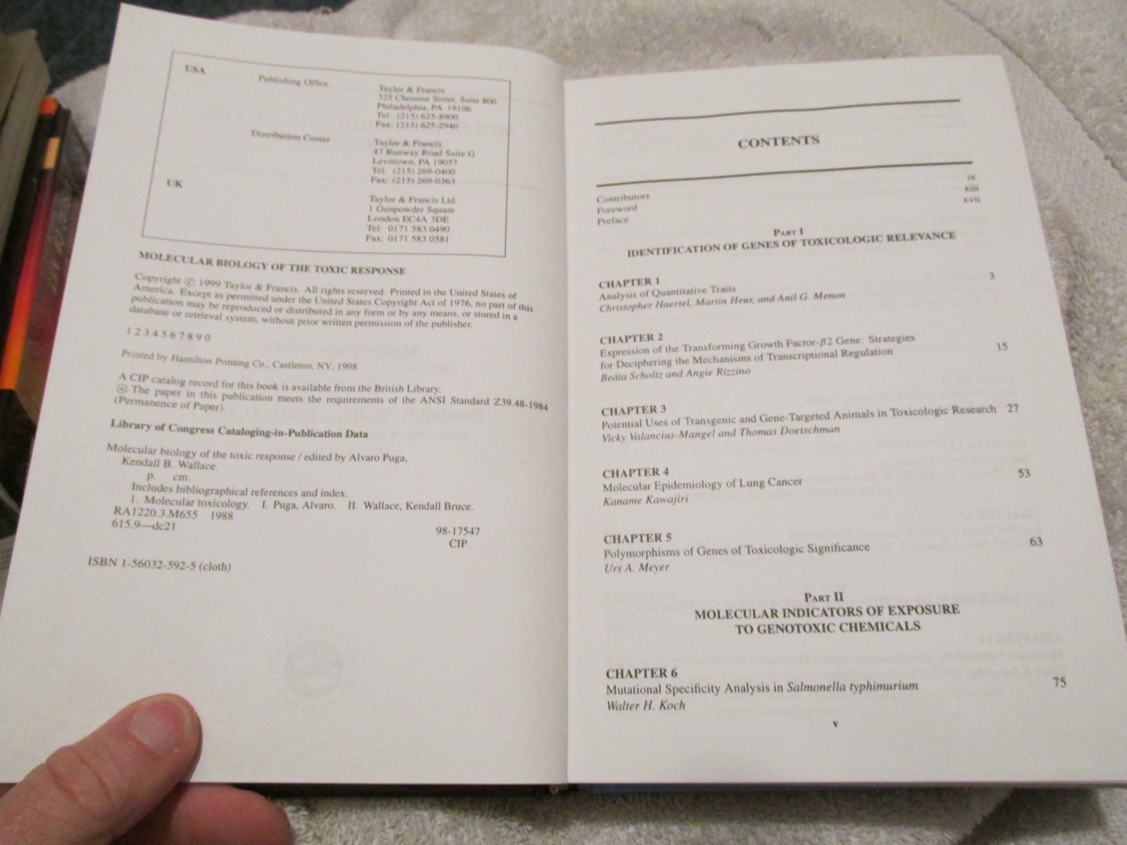 Molecular Biology of the Toxic Response HC BOOK Transgenic Epidemiology Analysis