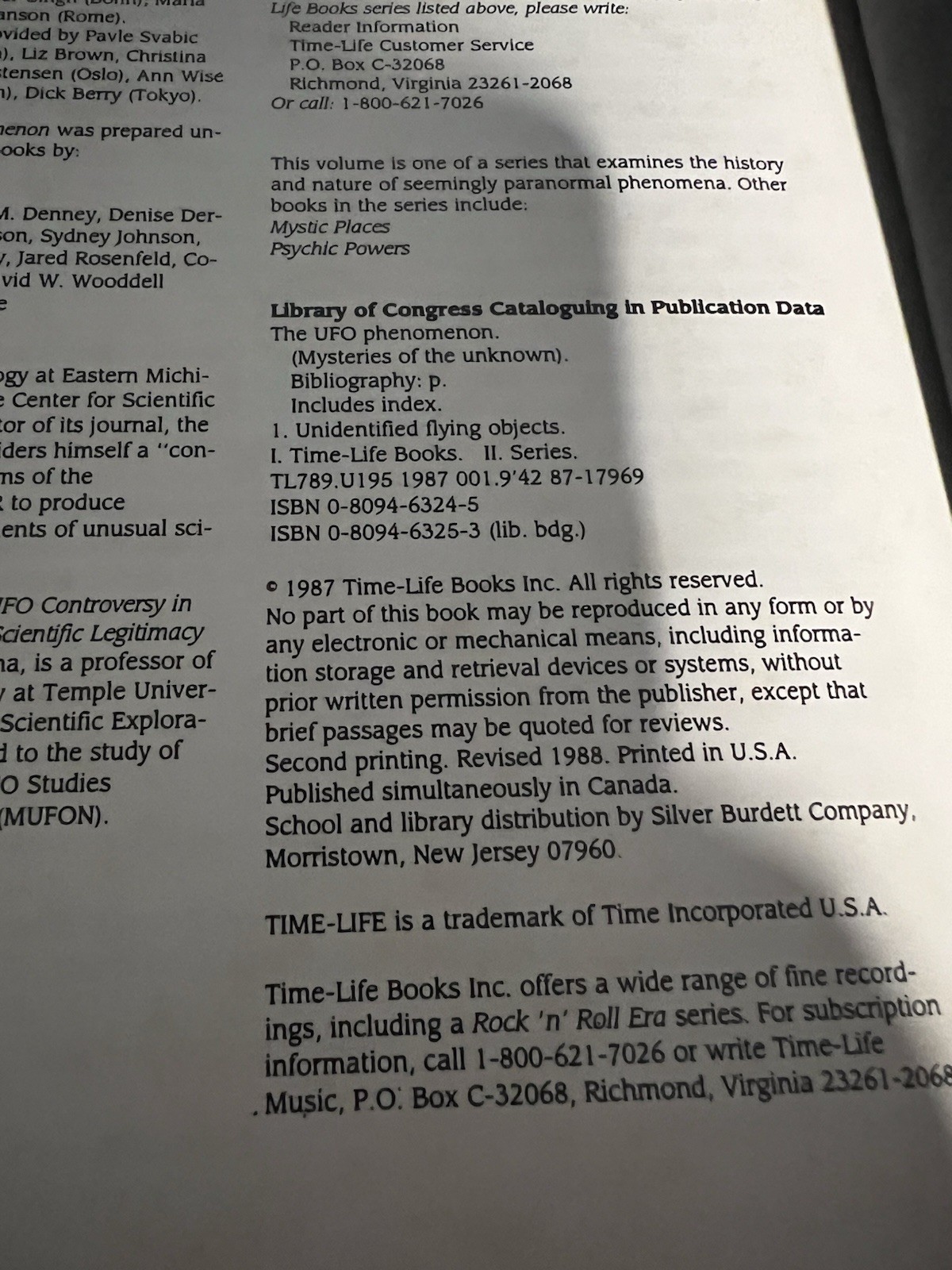 Time-Life Books The UFO Phenomenon Hardcover 1987 Mysteries 2nd Print