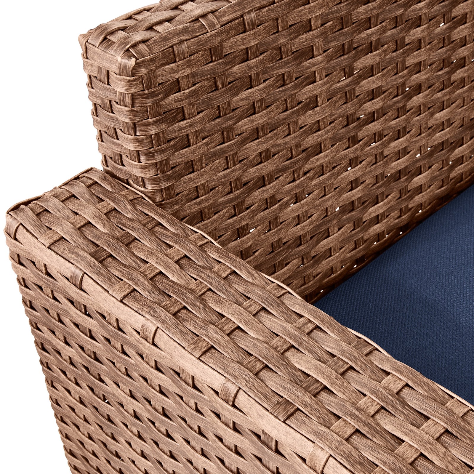 Brookbury 4-Piece Wicker Patio Sectional Dining Set with Navy Cushions