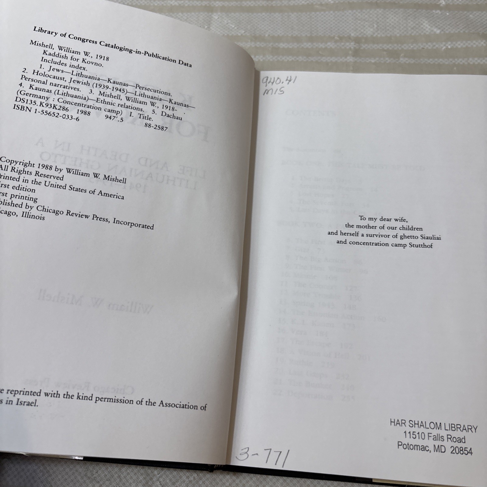 KADDISH FOR KOVNO Life and Death in a Lithuanian Ghetto 1941-1945