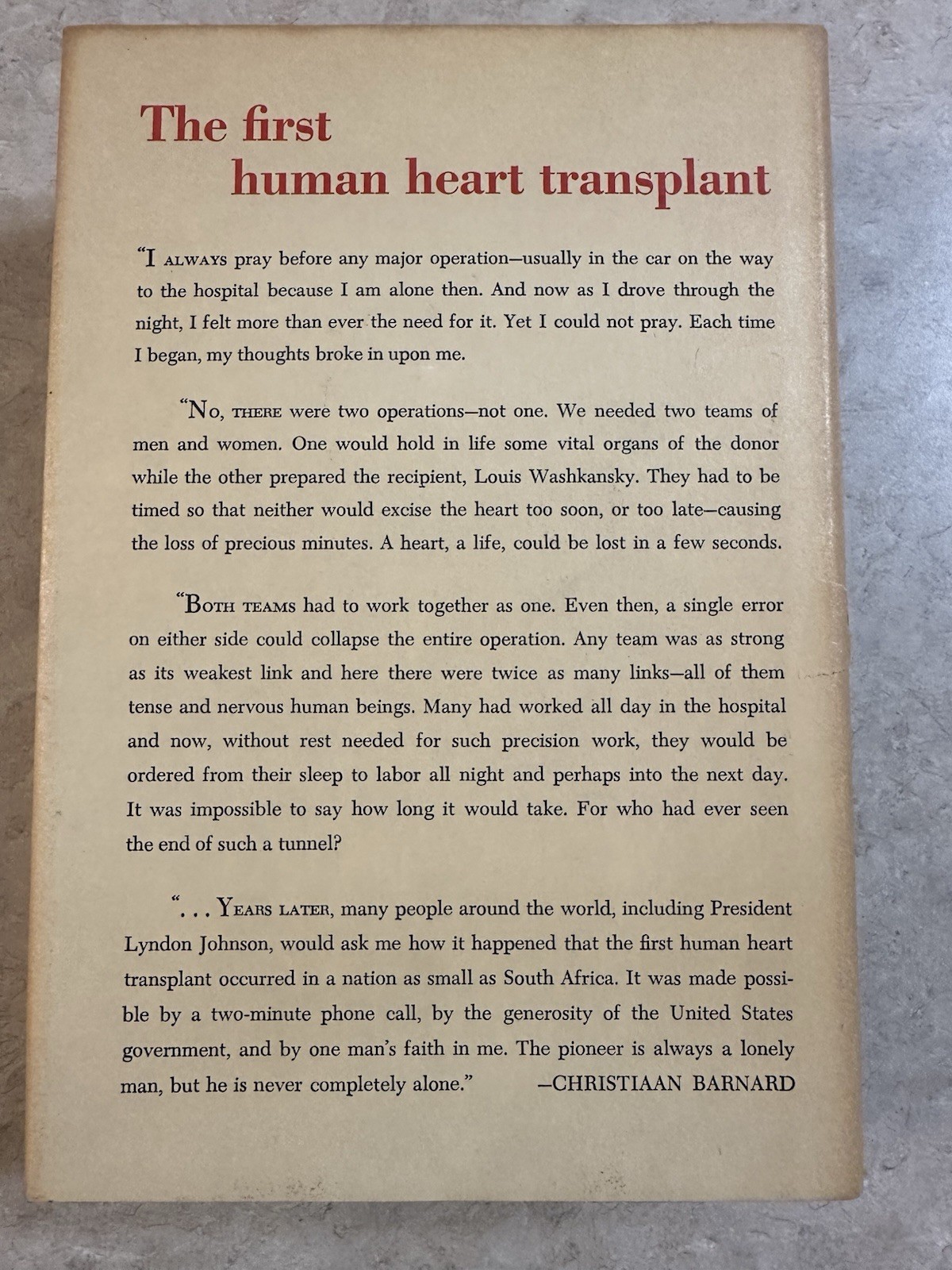 ONE LIFE by Christiaan Barnard, 1969, First Human Heart Transplant