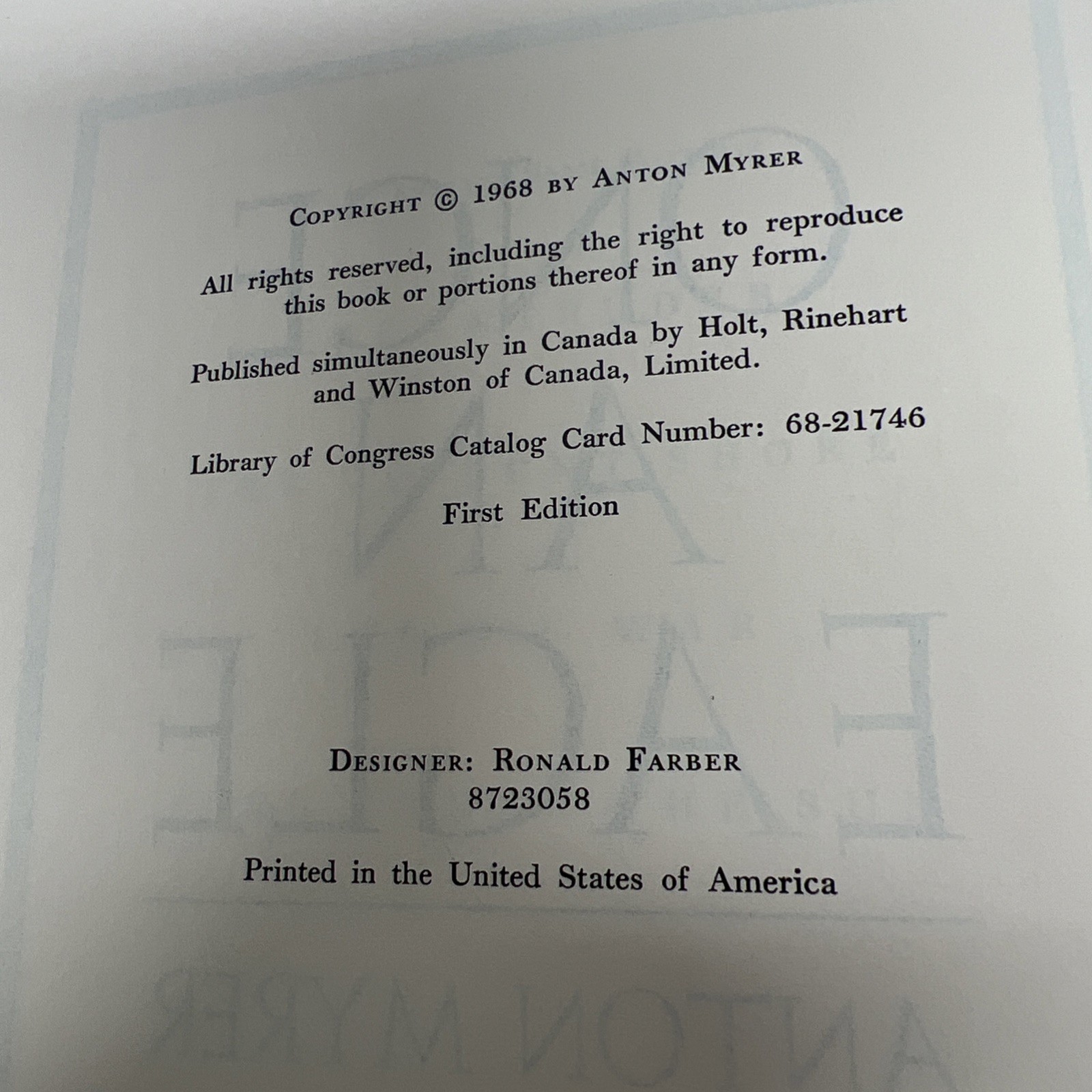Once an Eagle By Anton Myrer 1st Edition 1968 Rare Book Of The Month Club HB/DJ