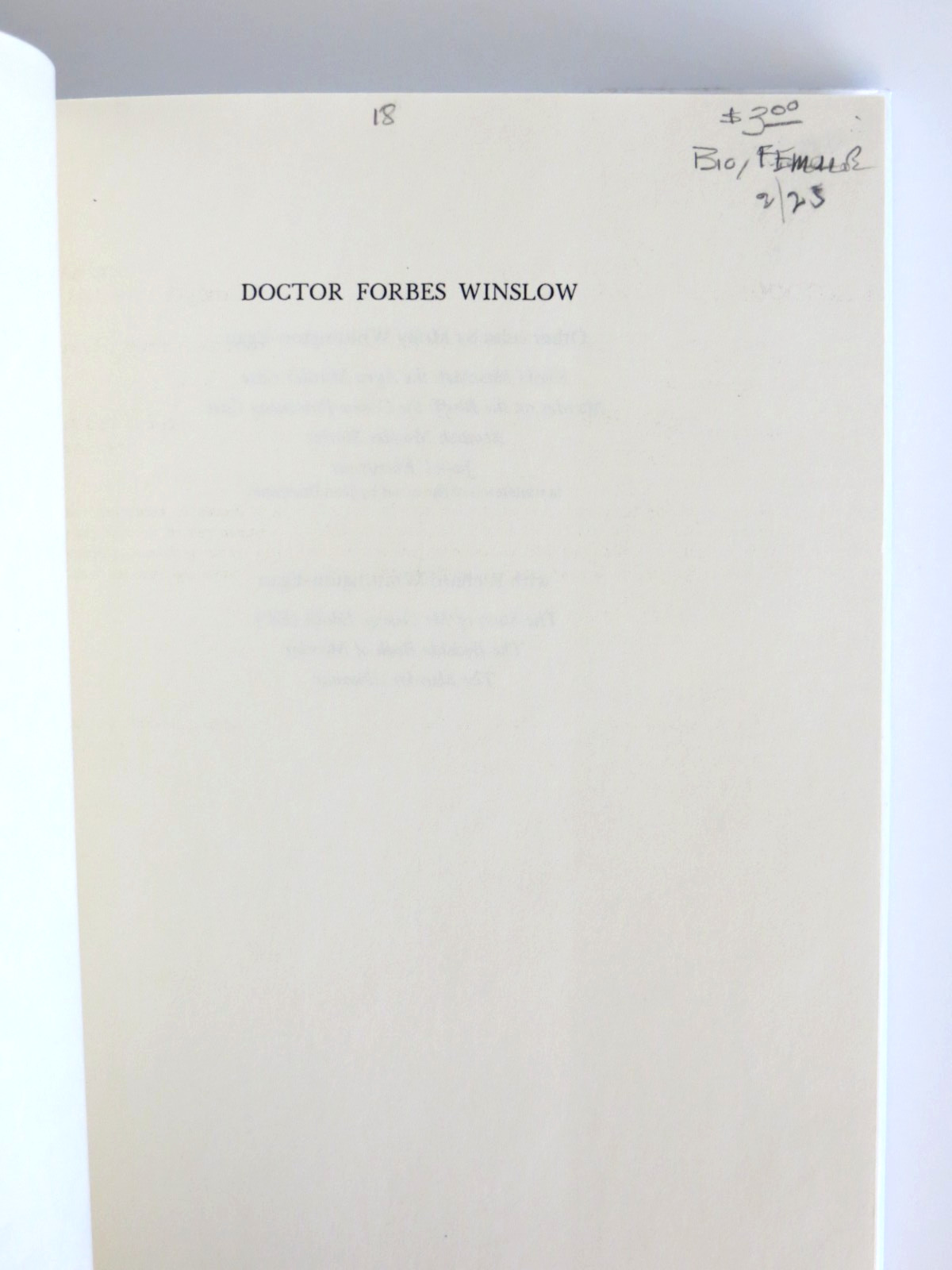 Doctor Forbes Winslow: Defender of the Insane Hardcover Book 280 pages Cappella
