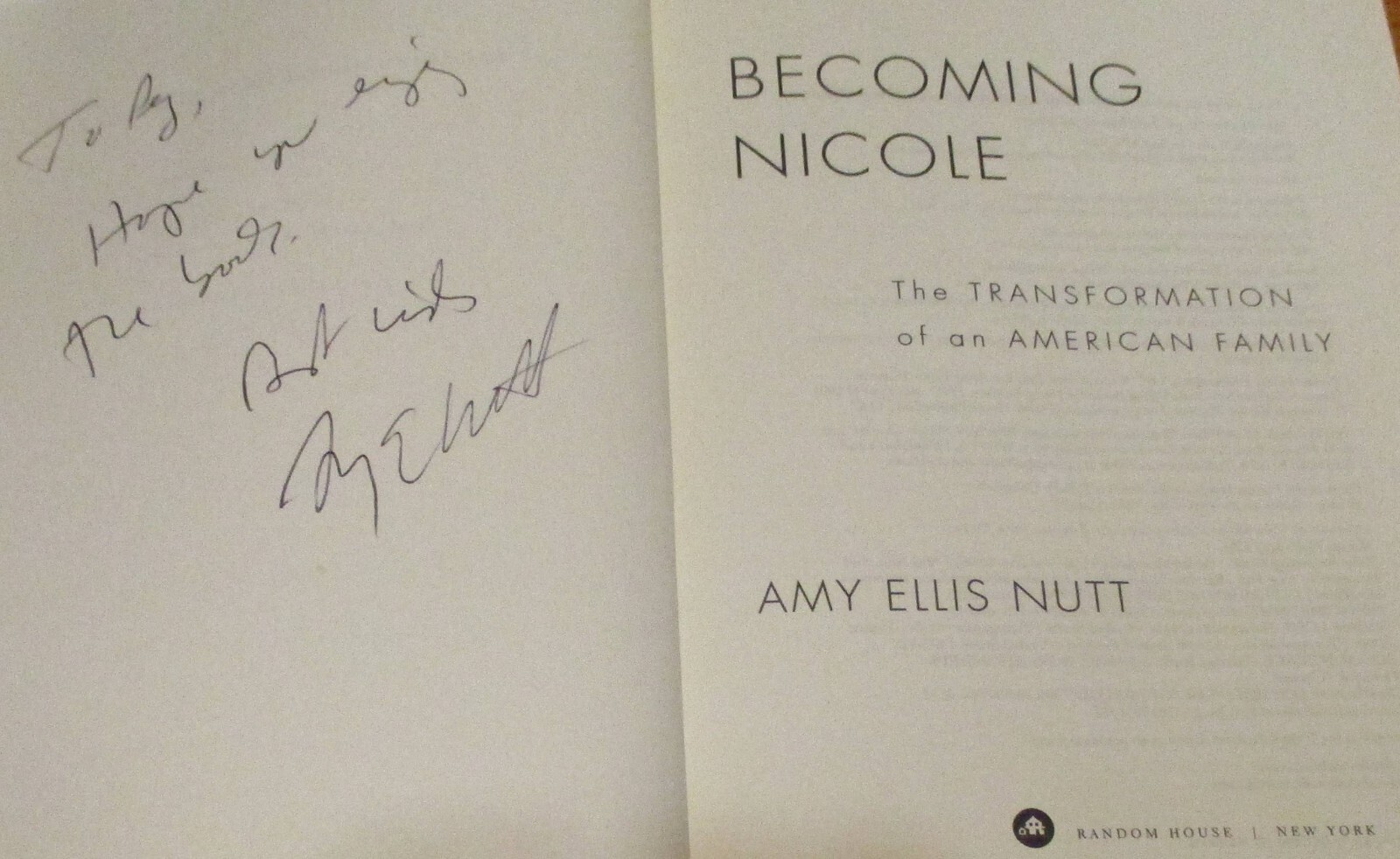 2016 Becoming Nicole by Amy Ellis Nutt SIGNED Softcover Book 296 Pages RARE!!