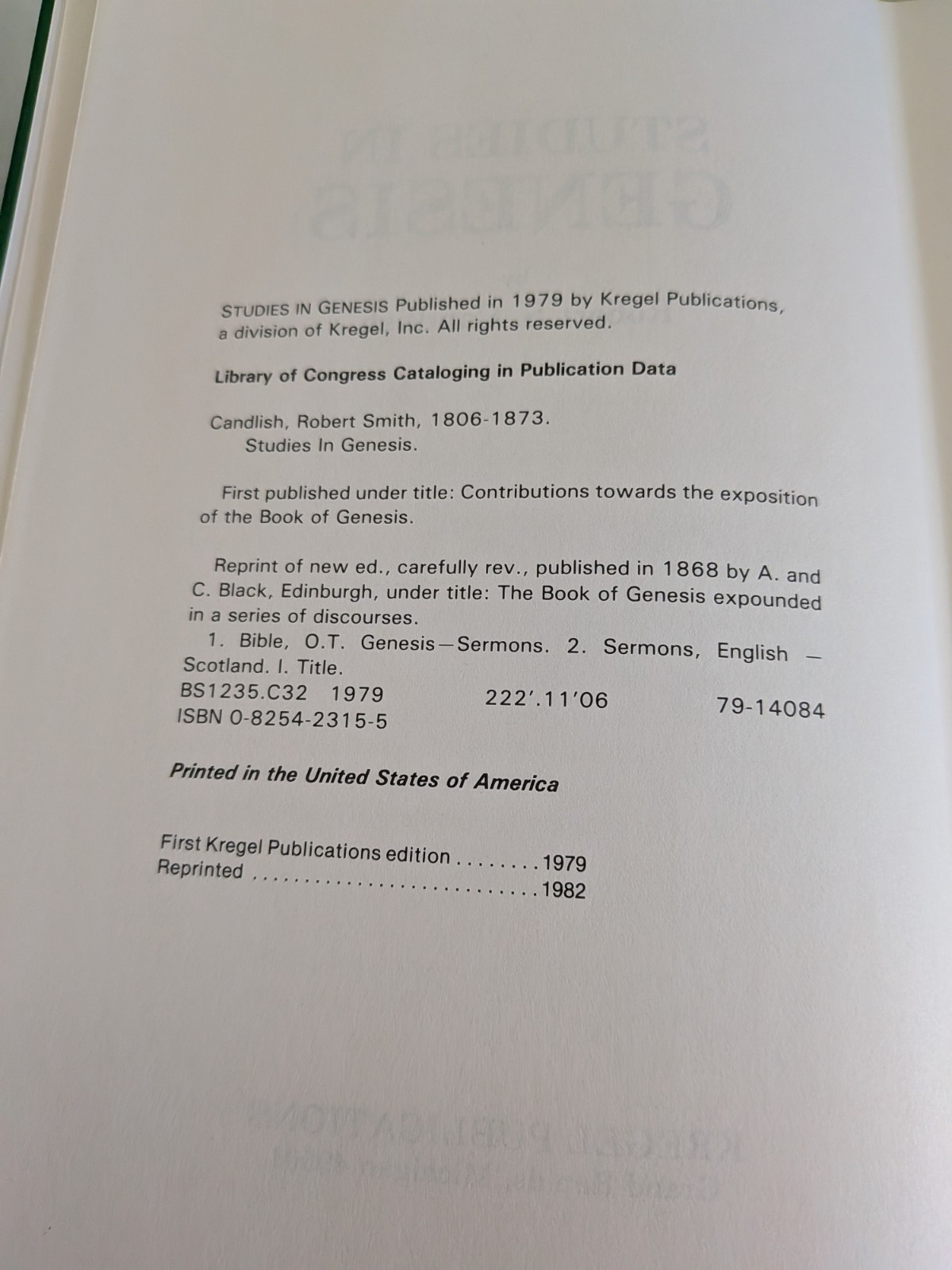 Studies in Genesis: Expository Messages by Robert S. Candlish, Kregel