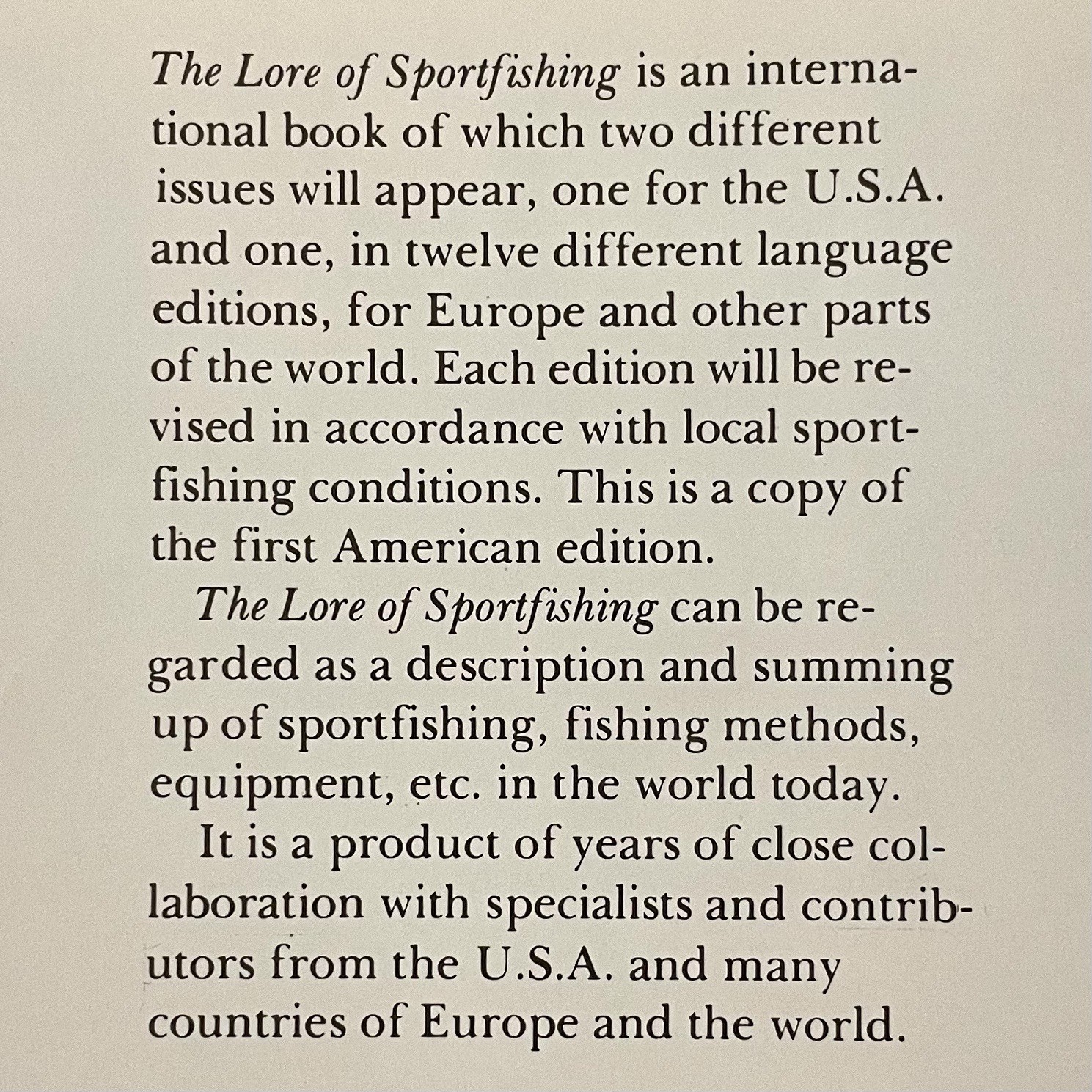 ‘The Lore of Sportfishing’ by Tre Tryckare, E. Cagner; 1976 First U.S. Edition