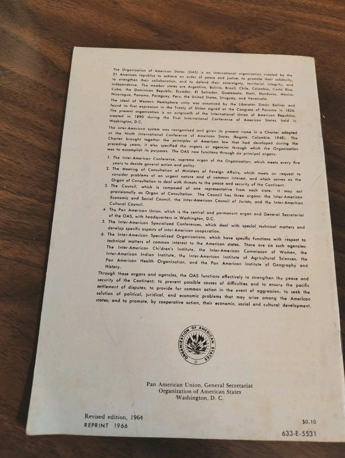 Bananas, Pan American Union Organization Of American States, 1964, 1966