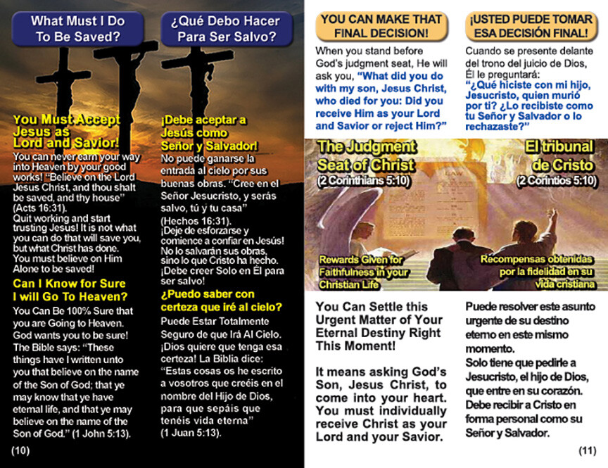 English/Spanish, RAPTURE Gospel Bible Tracts, 40 PK in 2 Covers, 20 Pages Ea.
