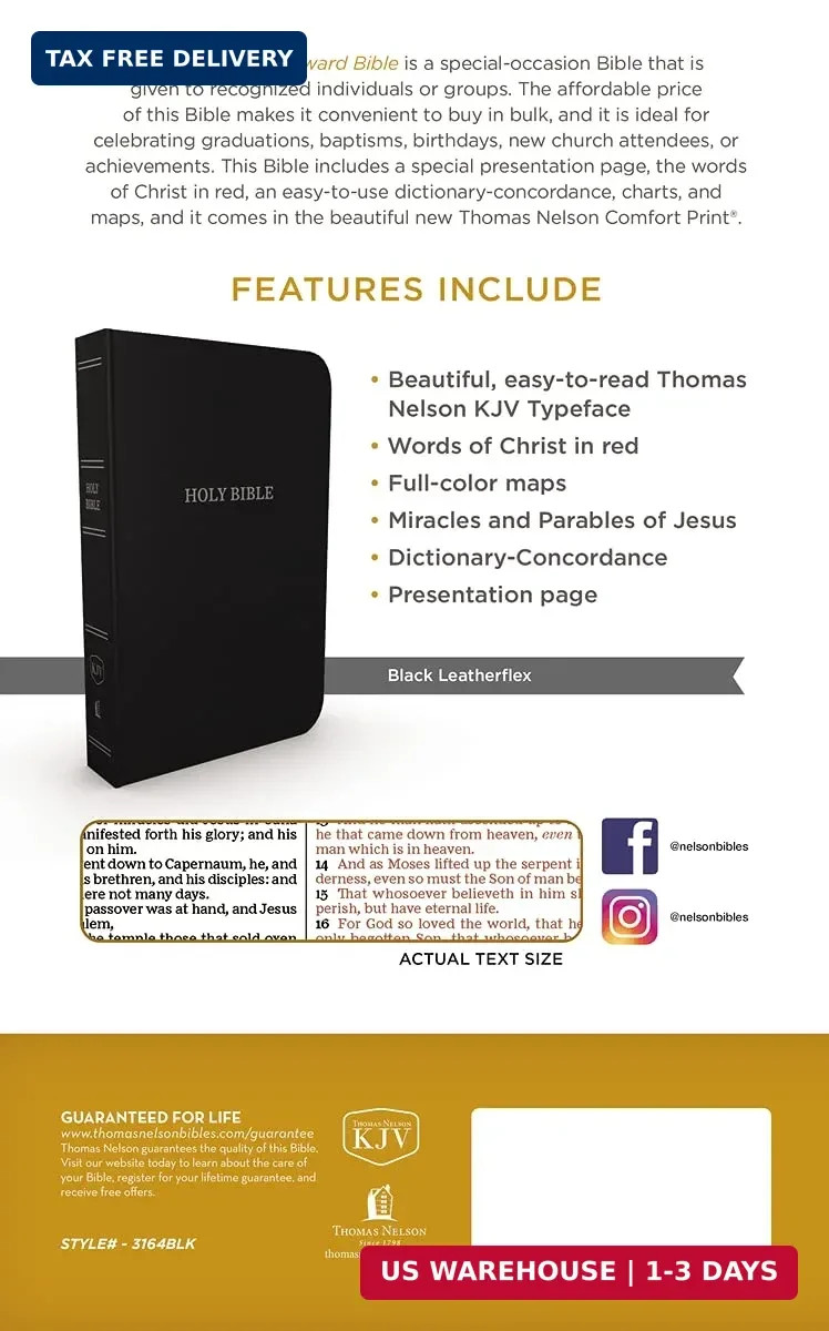 KJV Holy Bible: Gift and Award, Black Leather-Look, Red Letter, Comfort Print: K