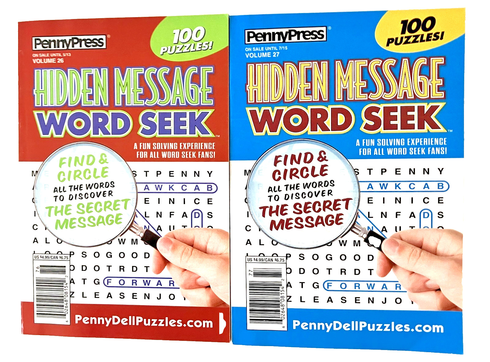 NEW Lot 2 Penny Press Hidden Message Word Seek Search Find Puzzle Books 100 Each