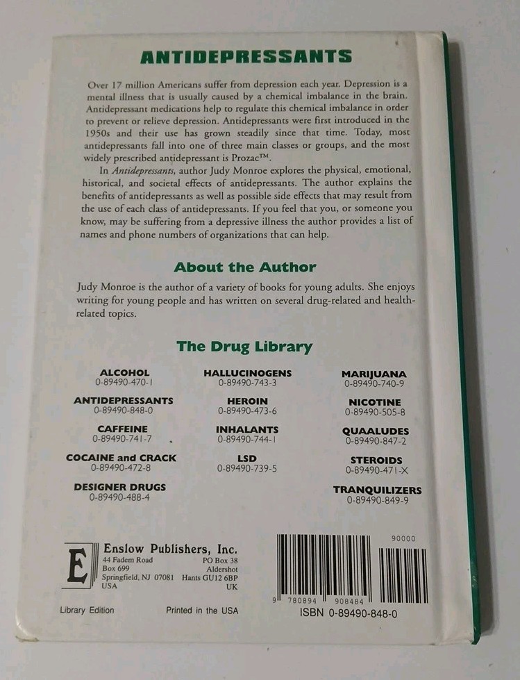 The Drug Library – Antidepressants by Judy Monroe Hardcover
