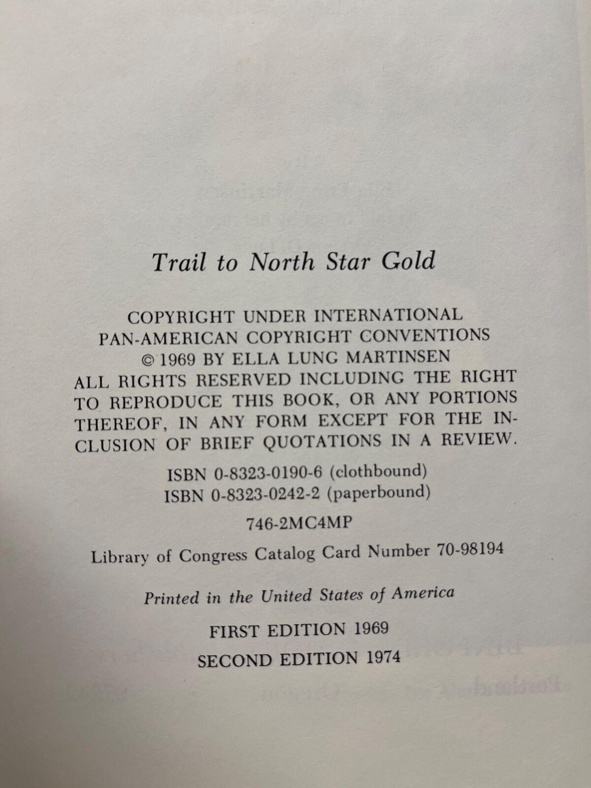 Trail to North Star Gold by Ella L. Martinsen (1974 Hardcover)