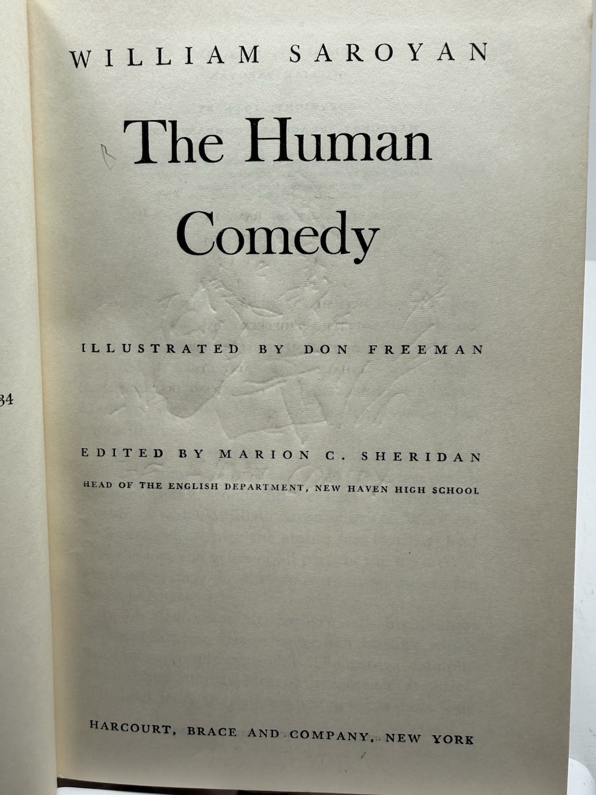 The Human Comedy William Saroyan 1944 HC Don Freeman Harcourt Brace