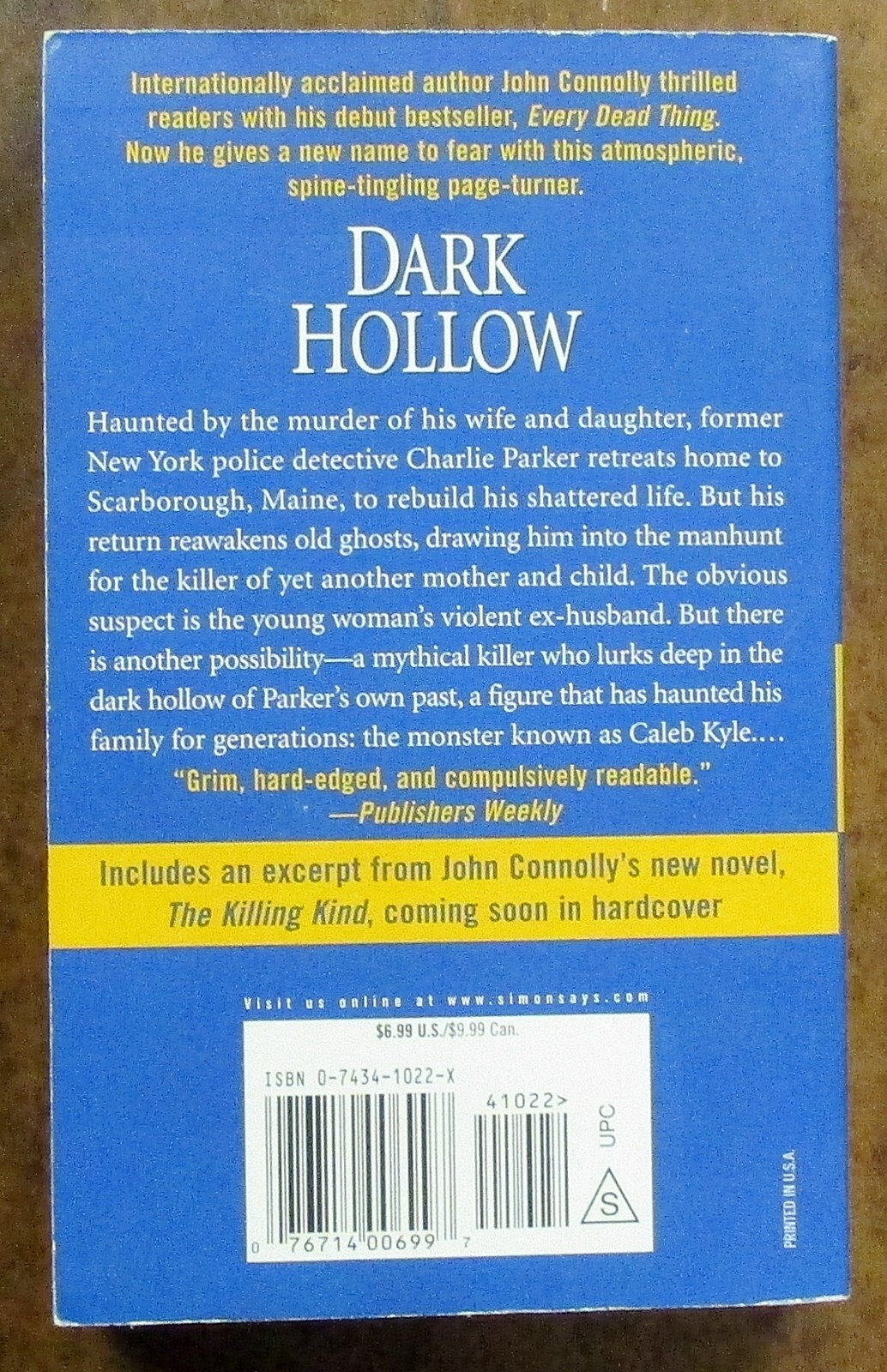 John Connolly “Dark Hollow” Paperback Book (2002) Series: Charlie Parker
