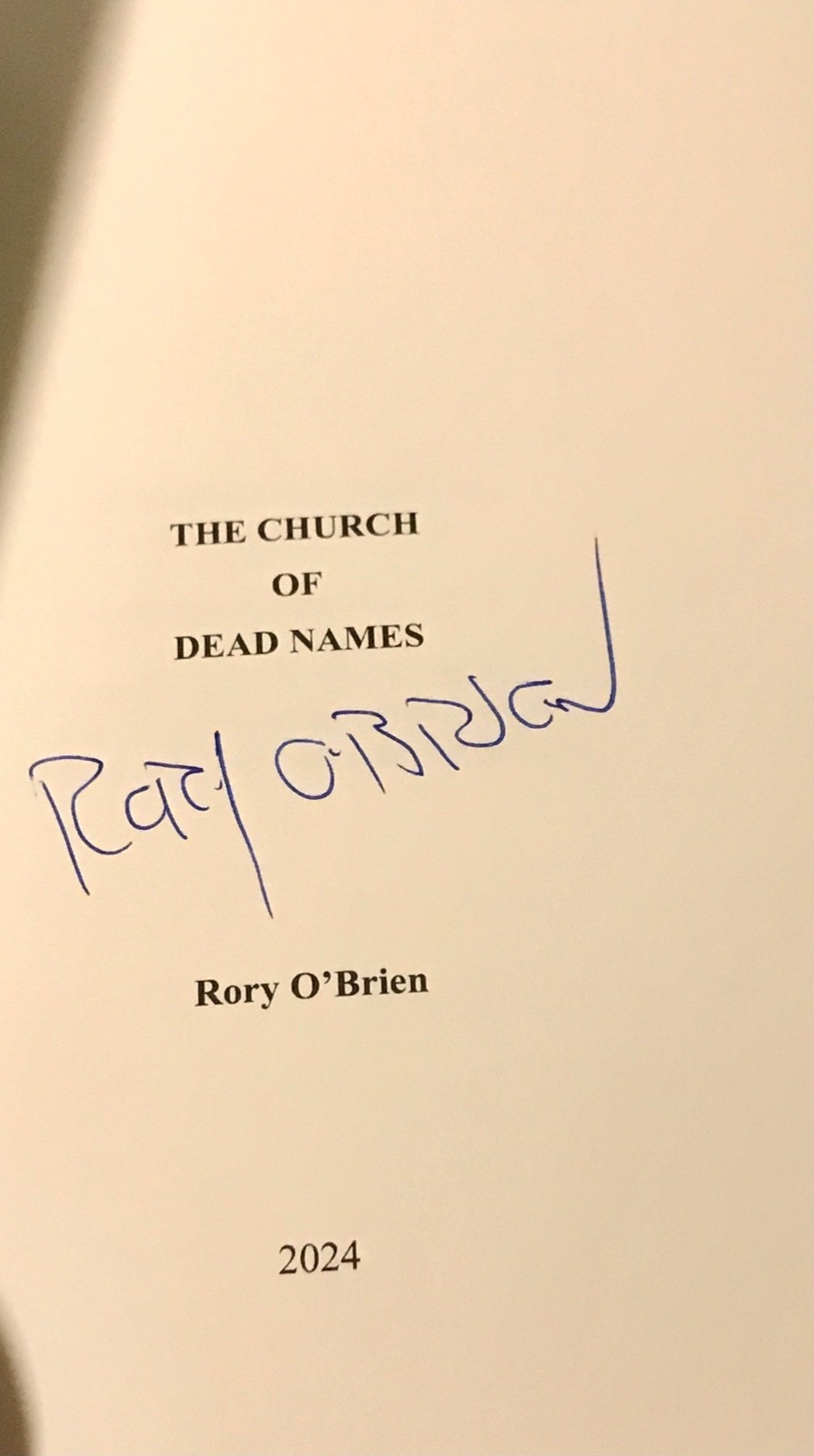 The Church of Dead Names Rory O’Brien autographed sci-fi horror paperback 2024