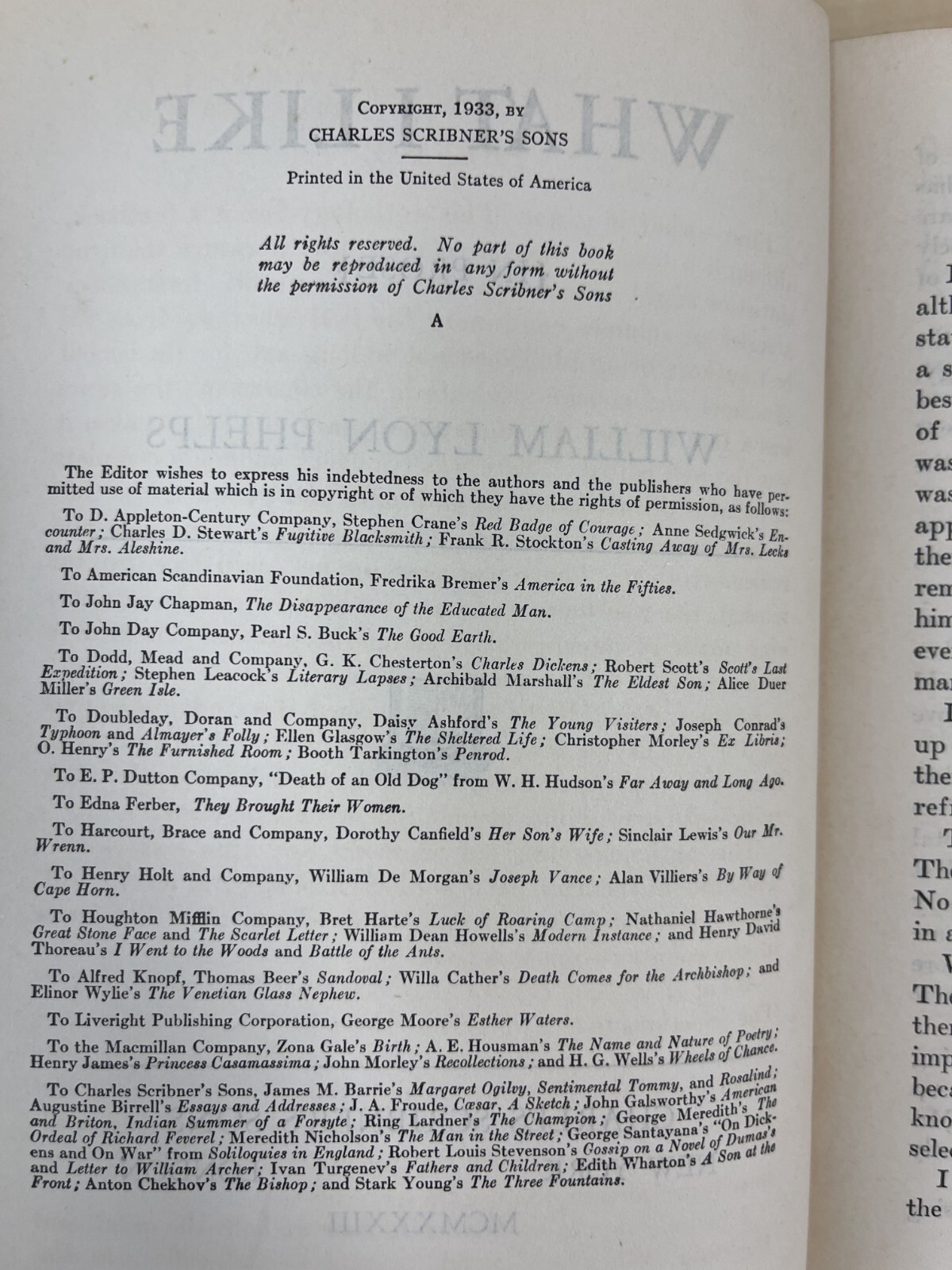 What I Like {In Prose} William Lyon Phelps First Edition 1933 Charles Scribner’s