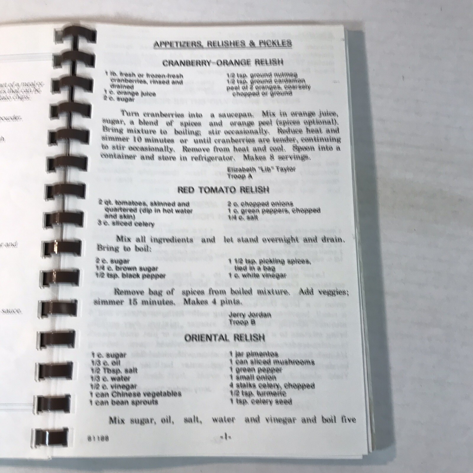 Vintage 1987 Cherished Recipes Spiral Bound PB Acceptable USA