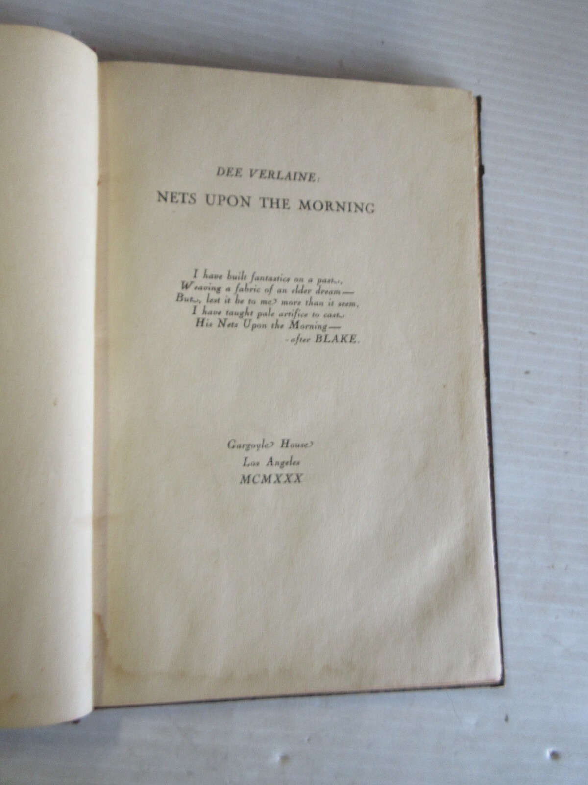 SIGNED BY DEE VER LAINE: NETS UPON THE MORNING 1930