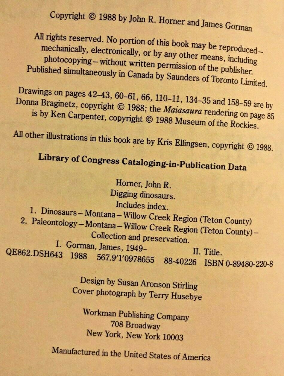 Digging Dinosaurs by John Horner & James Gorman 1988 First Edition Hardcover
