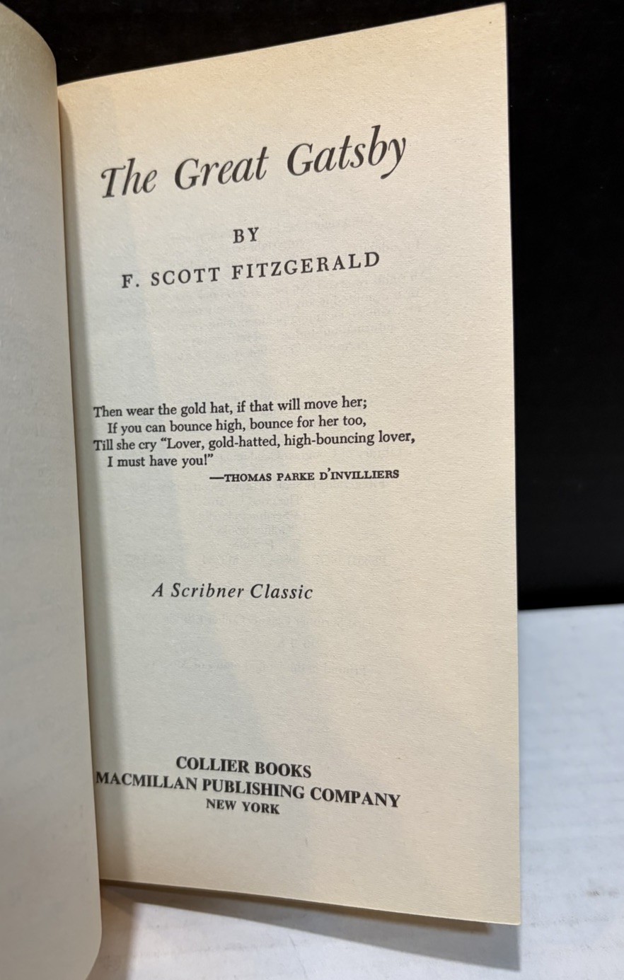 Vintage 1988 Collier Books PB “THE GREAT GATSBY” by F. Scott Fitzgerald