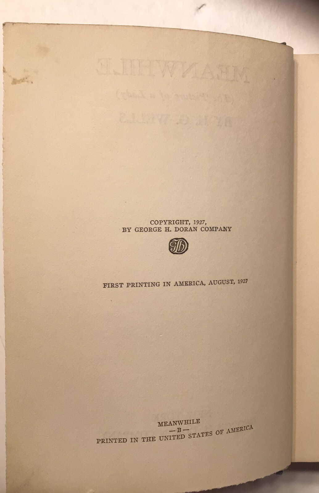 Meanwhile by HG Wells – 1927 First US printing HC
