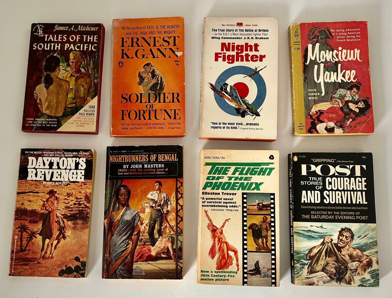 Vtg Pulp Paperback Lot of 8 Mid Century War Adventure Historical Drama 1950s-60s