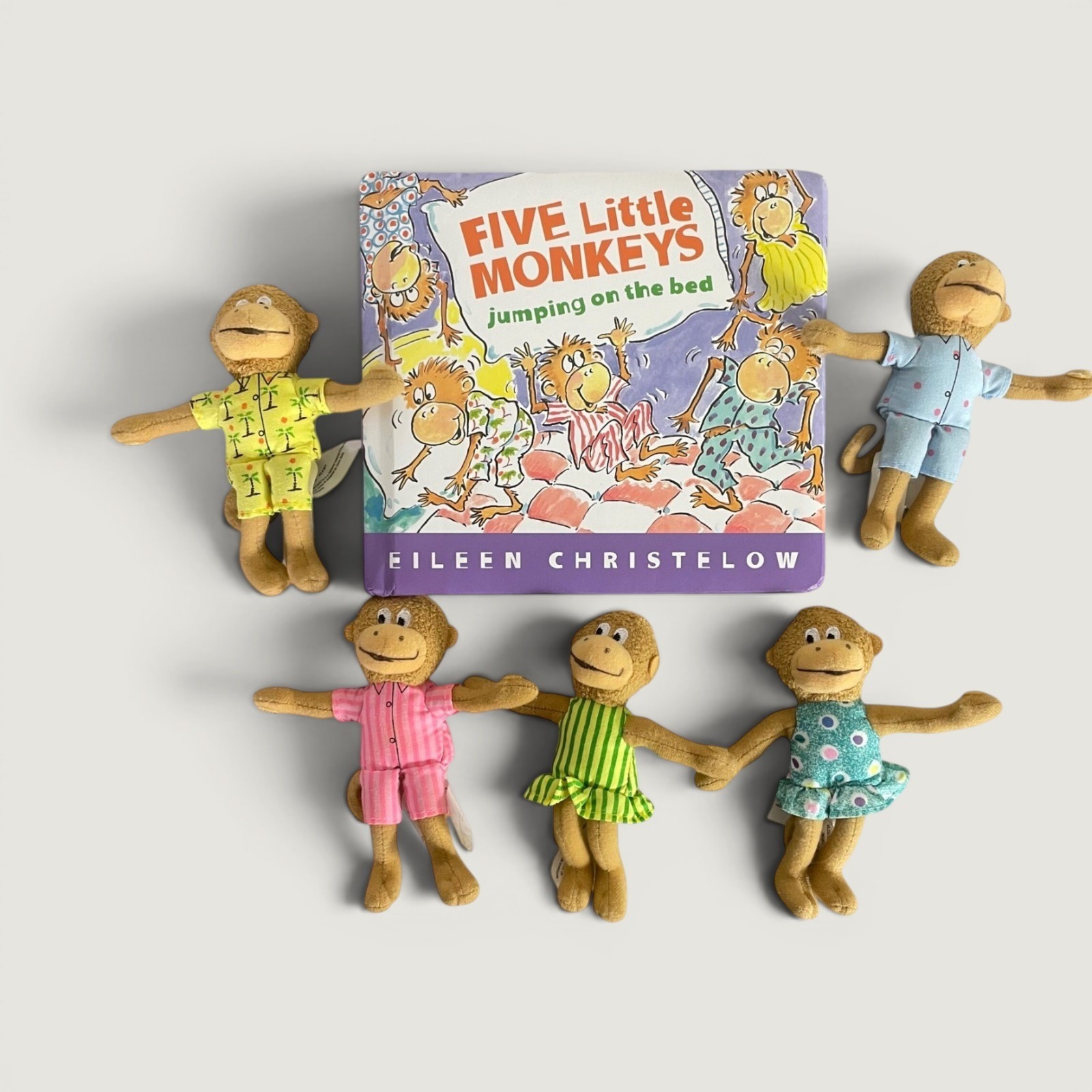Five Little Monkeys Jumping On The Bed Book Plush Doll Figures Eileen Christelow