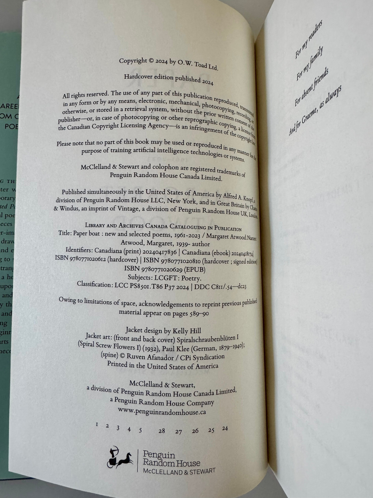 Paper Boat by Margaret Atwood First Canadian Edition New and Selected Poems