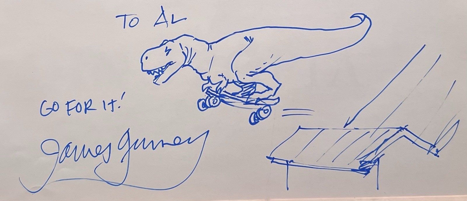 James Gurney ORIGINAL T-Rex Sketch Drawing + Signed Dinotopia 1st Edition HC