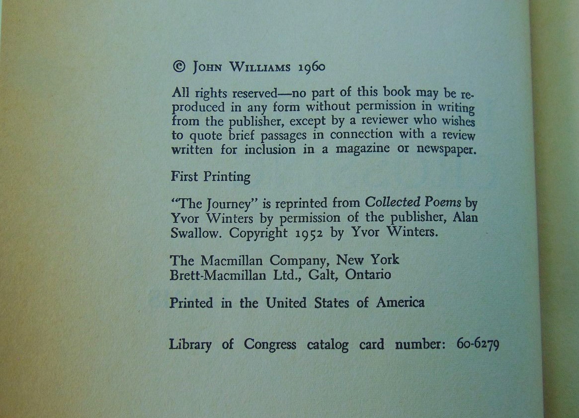 John Williams: Butcher’s Crossing First Edition HC DJ 1960 Macmillan