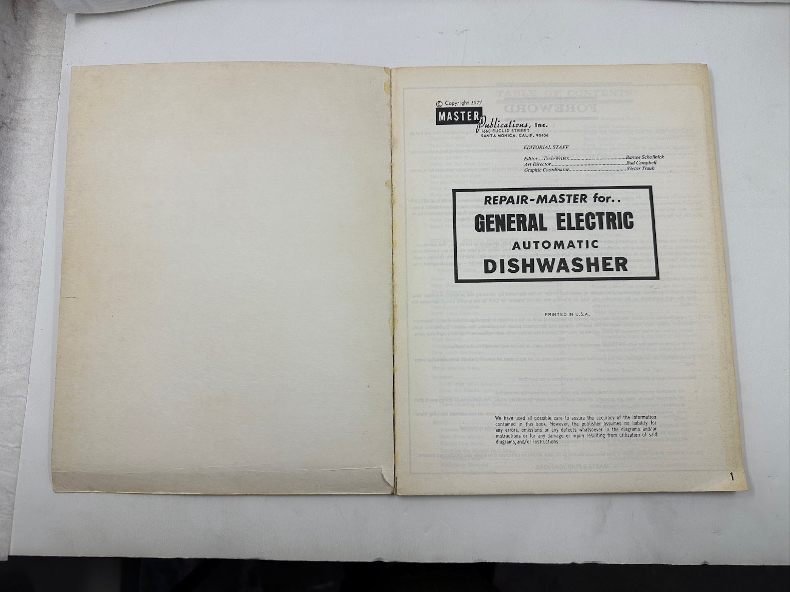 Repair-Master for General Electric Automatic Dishwasher 1977 Service Manual