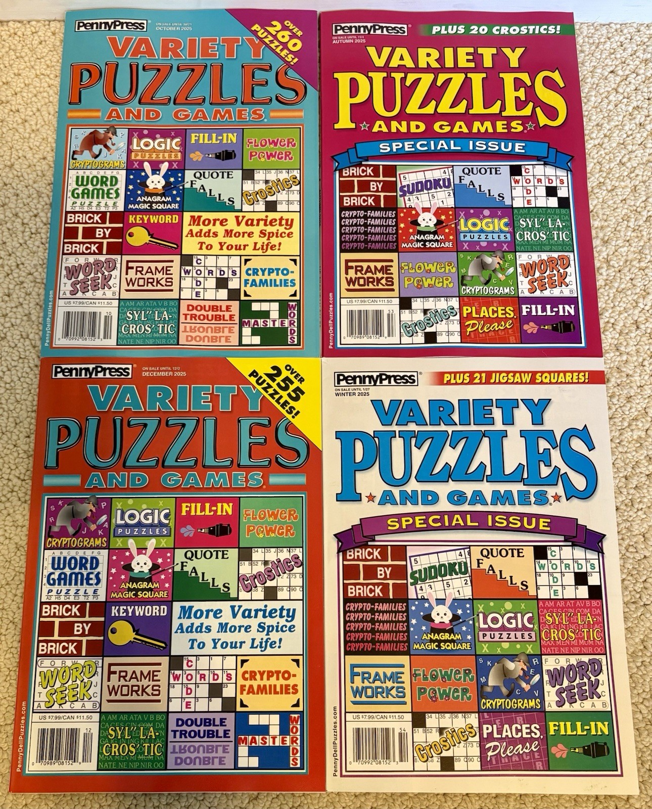 Lot of 4 New Penny Press Variety Puzzle Books – Variety Puzzles & Games