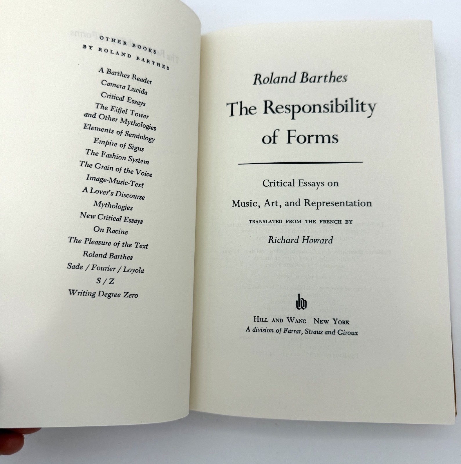 ROLAND BARTHES : THE RESPONSIBILITY OF FORMS: CRITICAL ESSAYS ON MUSIC – 1st Ed