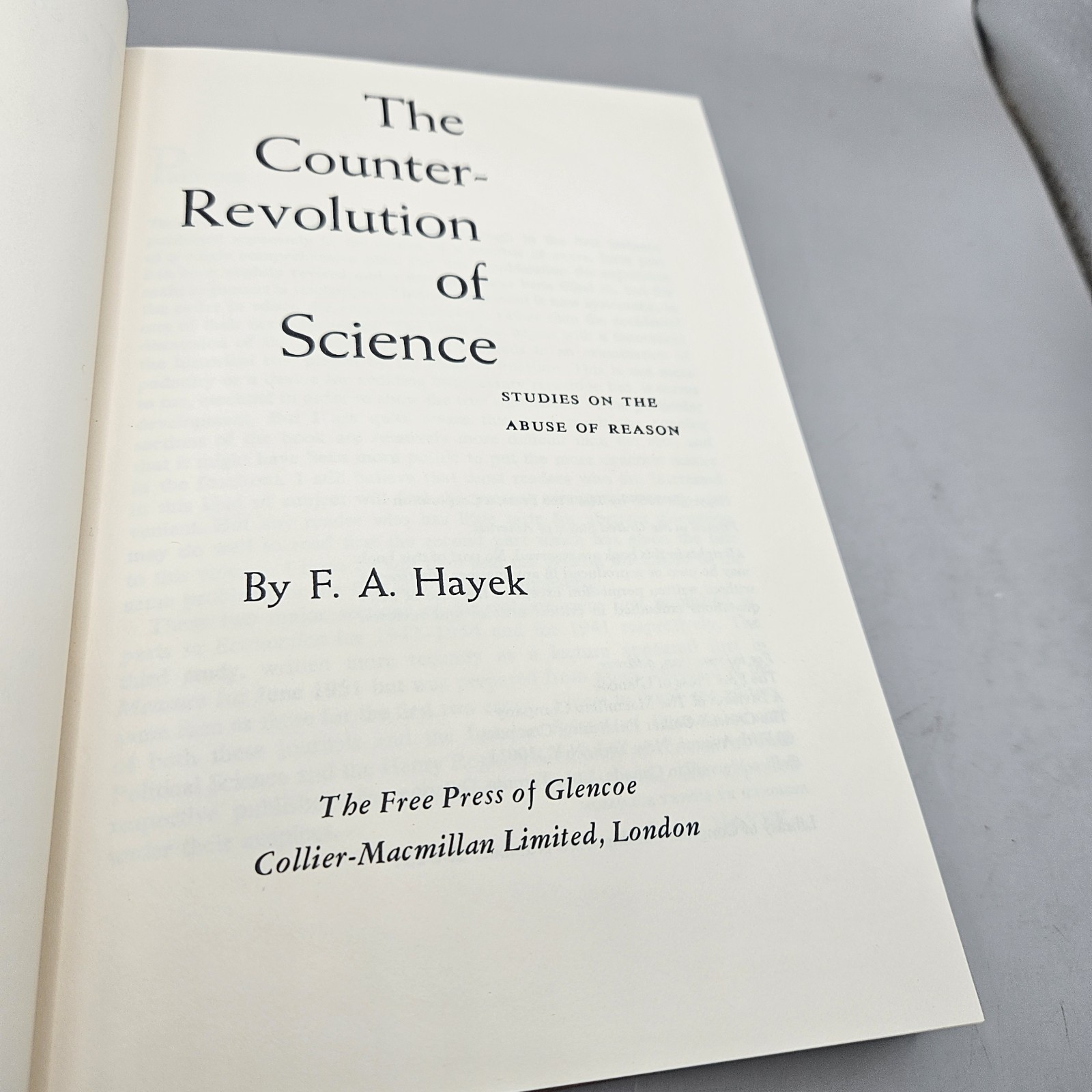 F. A. Hayek The Counter Revolution of Science 1955 HC Book The Free Press