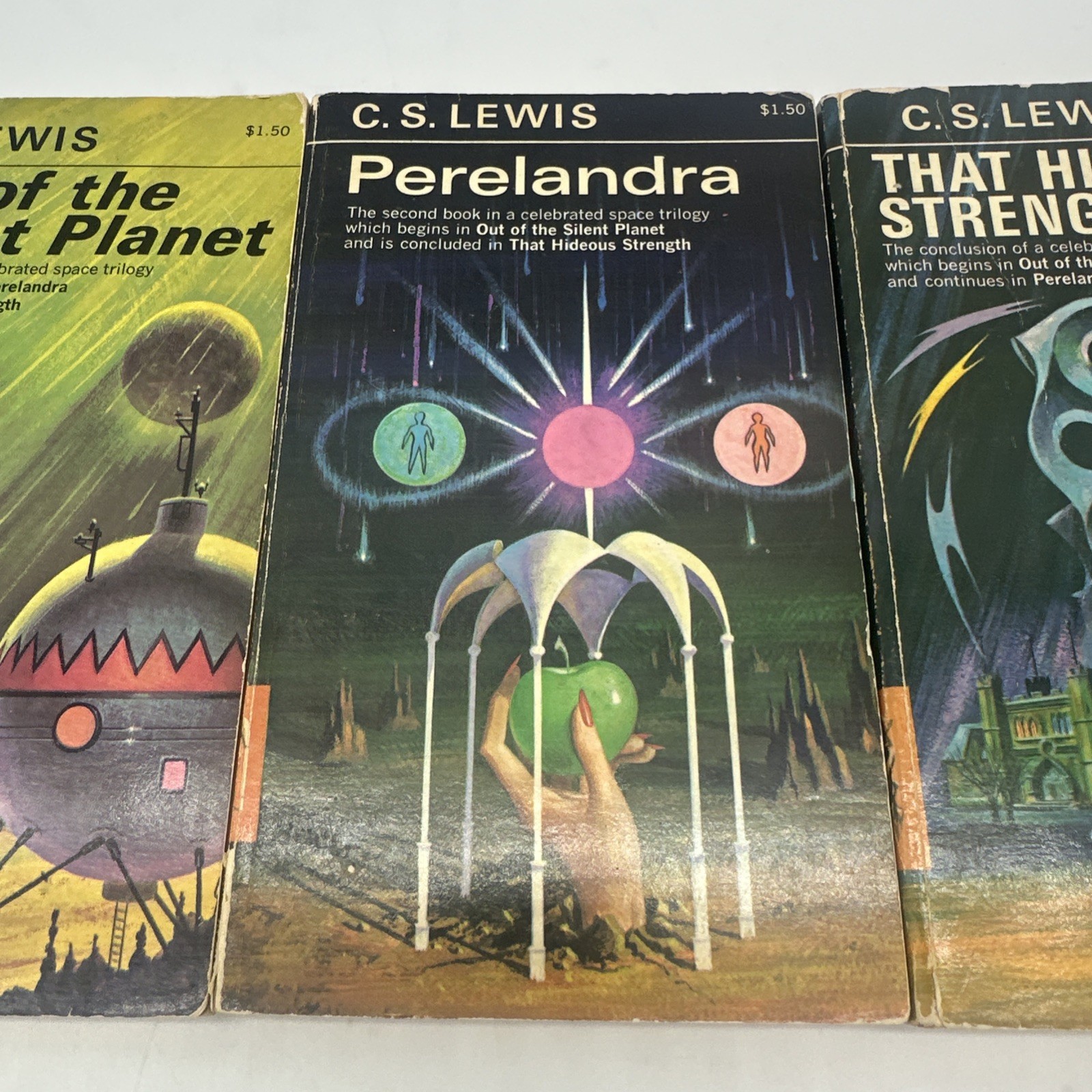 Space Trilogy C.S. Lewis Vintage Paperback Book Complete Set Sci-Fi Macmillan