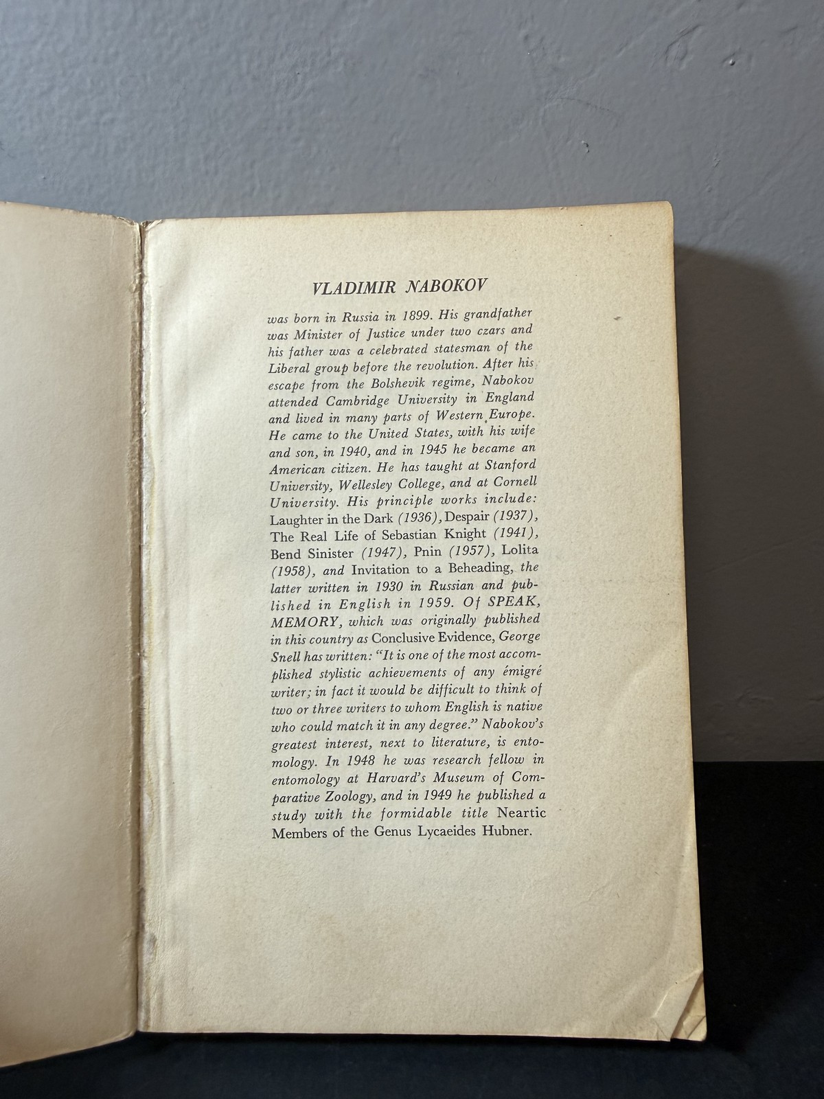 Vladimir Nabokov Speak, Memory (Universal Library UL-76) Paperback Memoir 1959