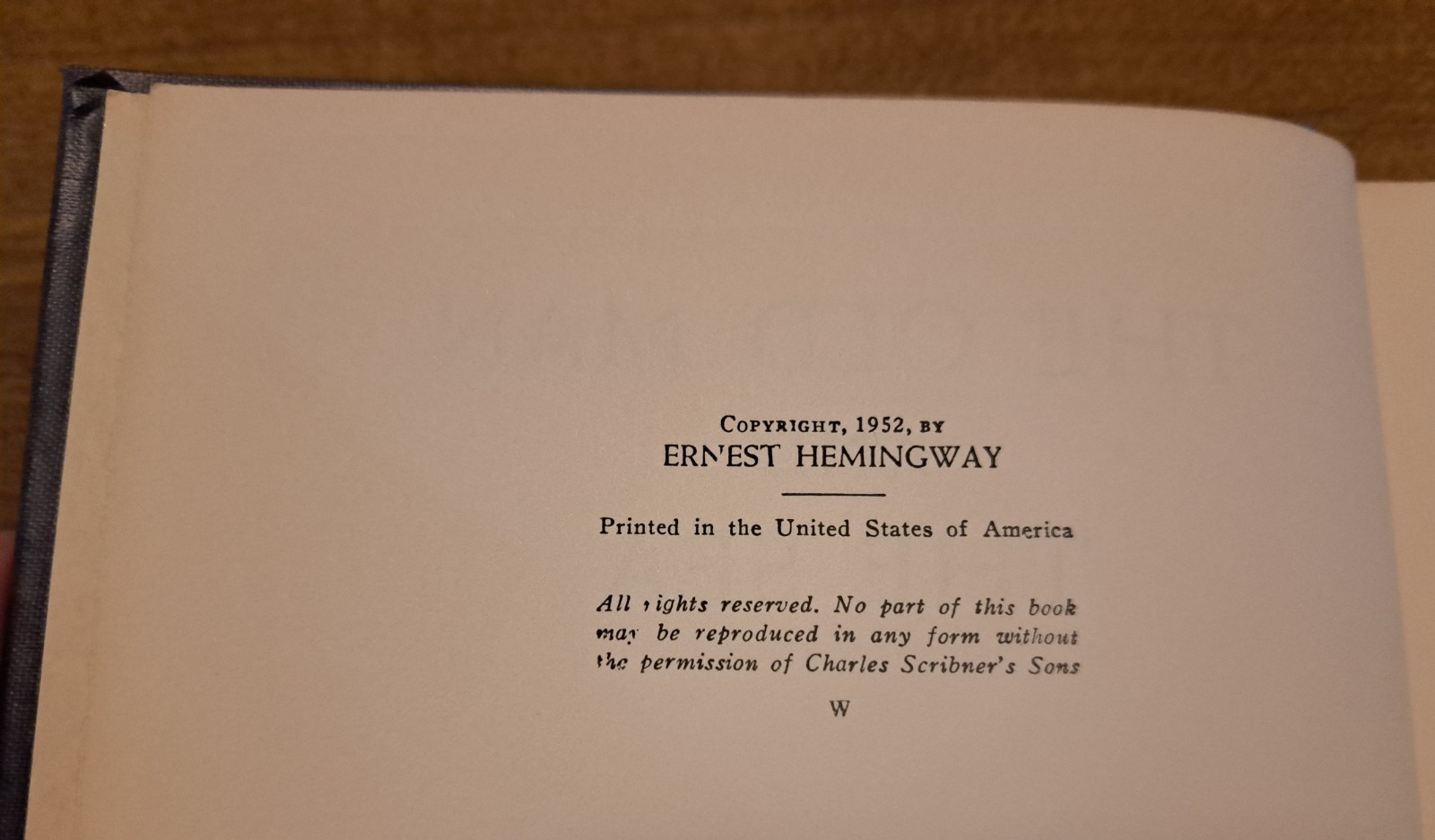The Old Man and the Sea Ernest Hemingway HC 1952 Charles Scribner’s Sons “W”