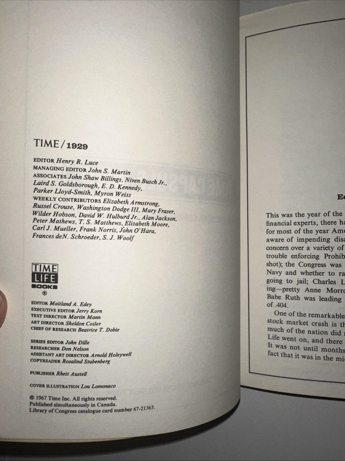 Time Magazine Time Capsule 1929 Year In Review Published 1967 Trade Paperback