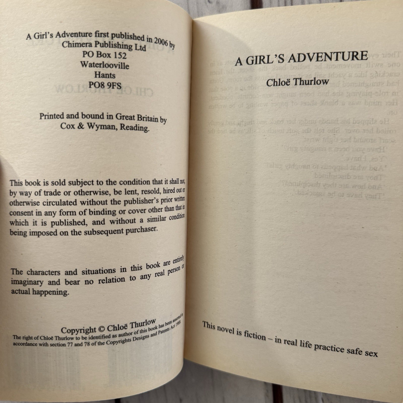 A Girl’s Adventure Chloe Thurlow Erotic Sleaze Pulp Chimera PB 2006 Smut