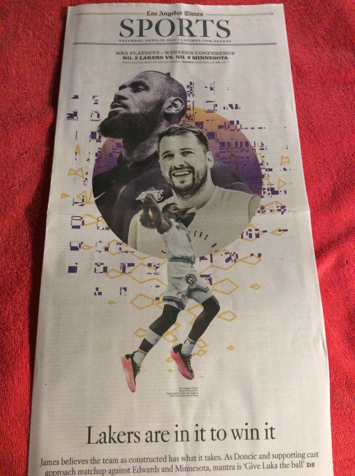 LA TIMES SPORTS SECTION APRIL 19 2025 NBA PLAYOFFS LAKERS LEBRON JAMES