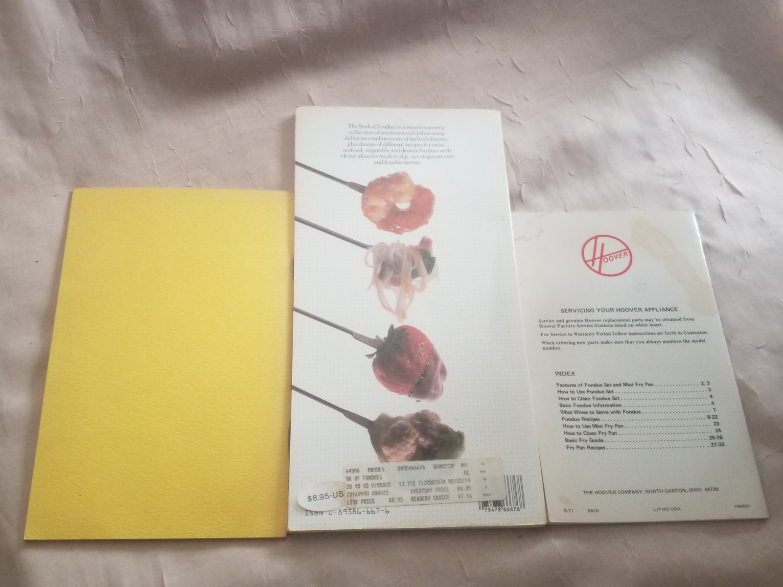 Lot 3 Fondue Cook-In 1968 Hoover Fondue Set Vintage Cookbook 1971 Book Recipes