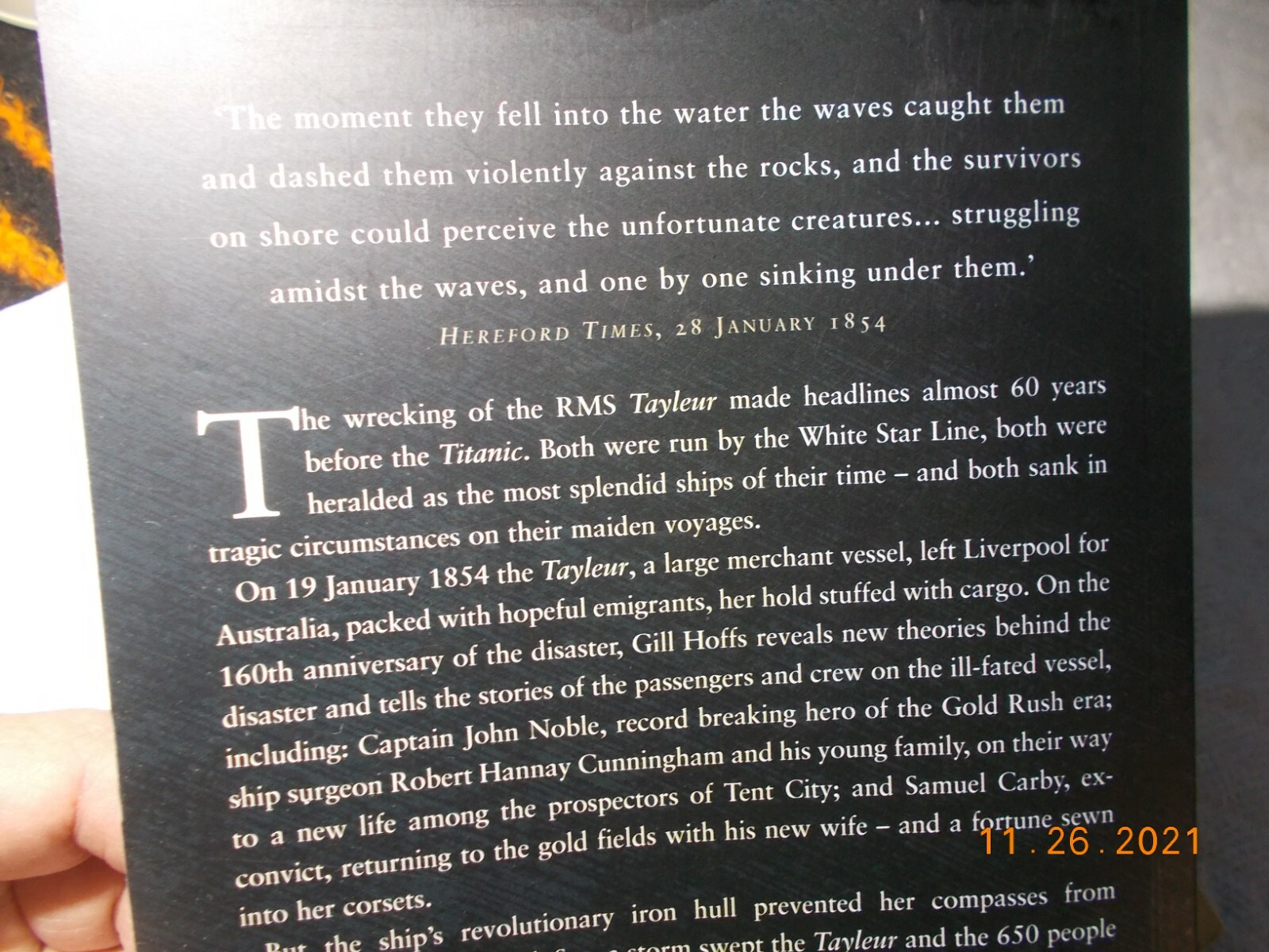 The Sinking of the Tayleur, Gill Hoffs, 2015, Softcover, 164 pages, Very Good