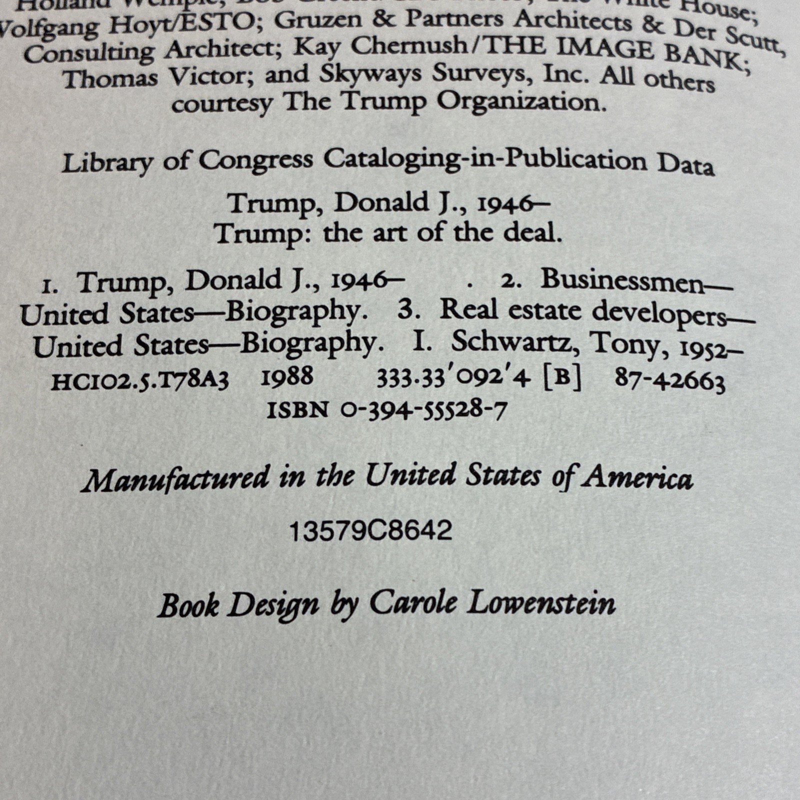 Donald Trump Business Book Art of the Deal Vintage 1st Ed HCDJ President 1987